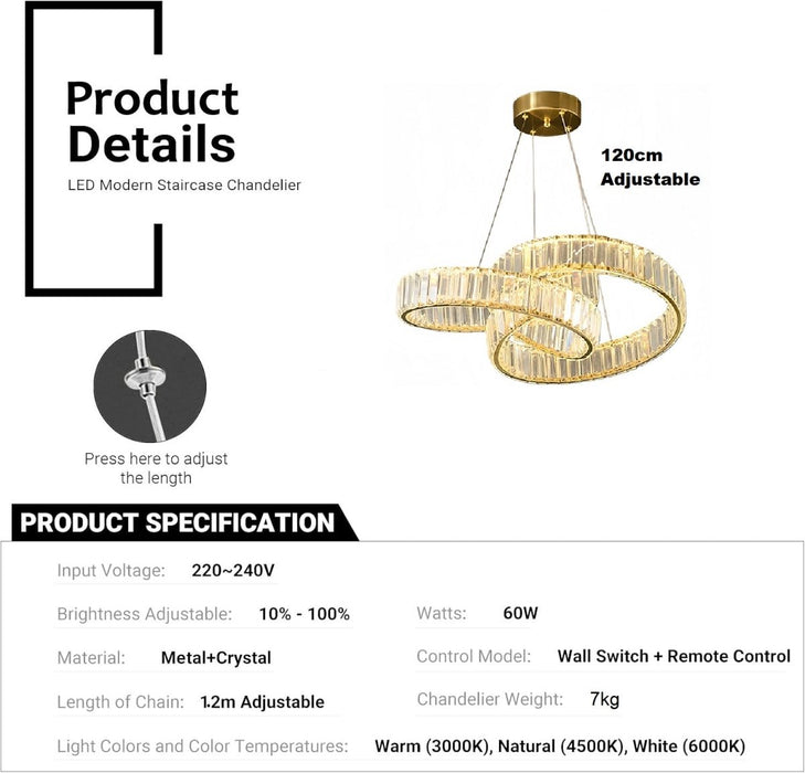 BAMDECOR C3322 Modern Crystal Chandeliers Lighting Fixtures Contemporary Round Chandelier Lighting Fixtures Crystal Pendant Ceiling Lights(Gold - 60cm) - Amazingooh Wholesale