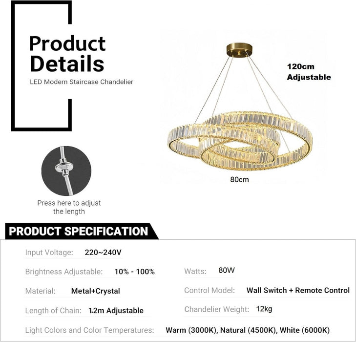 BAMDECOR C3322 Modern Crystal Chandeliers Lighting Fixtures Contemporary Round Chandelier Lighting Fixtures Crystal Pendant Ceiling Lights(Gold - 80cm) - Amazingooh Wholesale