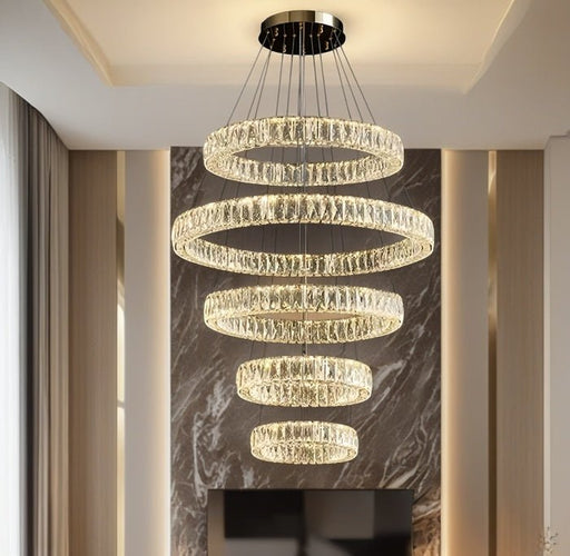 BAMDECOR C3325 Five Rings Modern Crystal Chandeliers Lighting Fixtures Contemporary Round Chandelier Lighting Fixtures Crystal Pendant Ceiling Lights - Amazingooh Wholesale