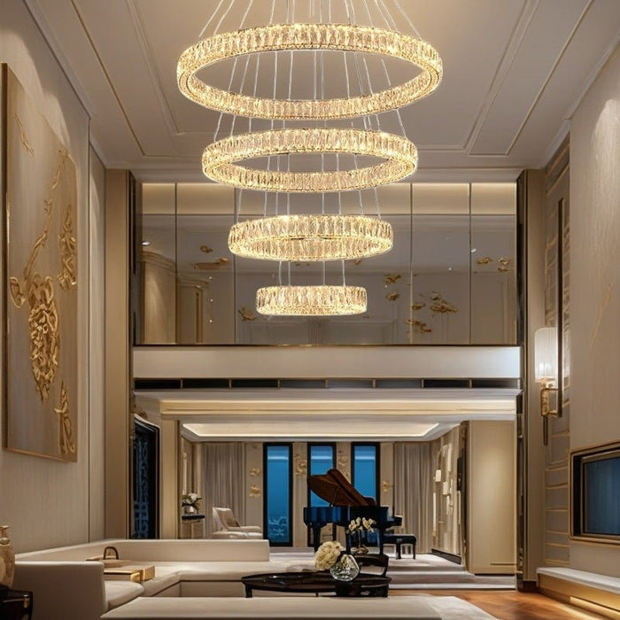 BAMDECOR C3325 Four Rings Modern Crystal Chandeliers Lighting Fixtures Contemporary Round Chandelier Lighting Fixtures Crystal Pendant Ceiling Lights - Amazingooh Wholesale