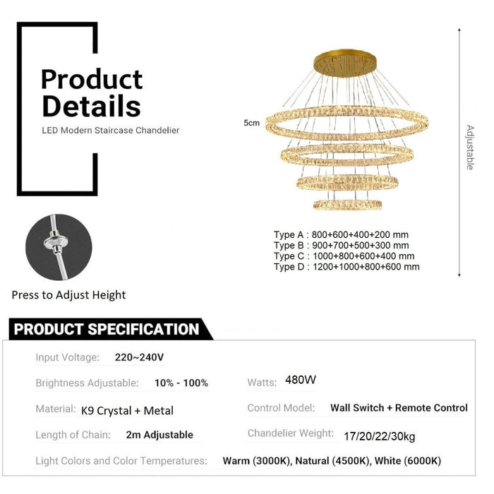 BAMDECOR C3325 Four Rings Modern Crystal Chandeliers Lighting Fixtures Contemporary Round Chandelier Lighting Fixtures Crystal Pendant Ceiling Lights - Amazingooh Wholesale