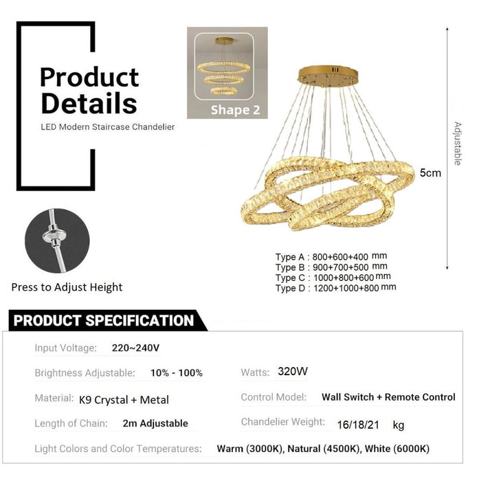 BAMDECOR C3325 Three Rings Modern Crystal Chandeliers Lighting Fixtures Contemporary Round Chandelier Lighting Fixtures Crystal Pendant Ceiling Lights - Amazingooh Wholesale