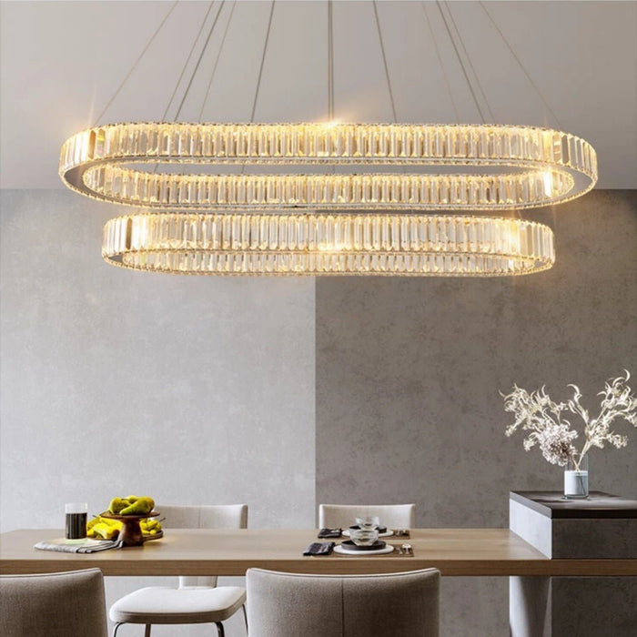 BAMDECOR C3329 Modern Linear Crystal Chandeliers Lighting Fixtures Contemporary Round Chandelier Lighting Fixtures Crystal Pendant Ceiling Lights(Gold - Oval 80+60cm) - Amazingooh Wholesale