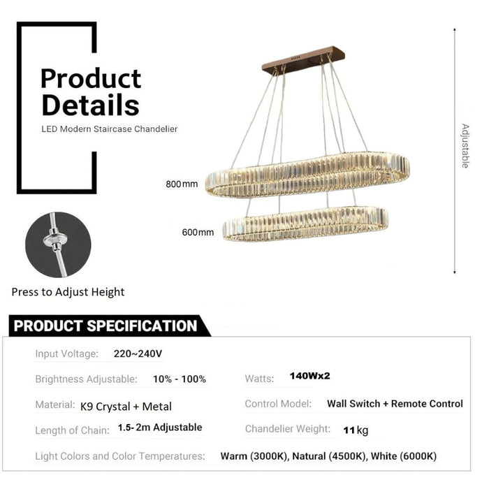 BAMDECOR C3329 Modern Linear Crystal Chandeliers Lighting Fixtures Contemporary Round Chandelier Lighting Fixtures Crystal Pendant Ceiling Lights(Gold - Oval 80+60cm) - Amazingooh Wholesale