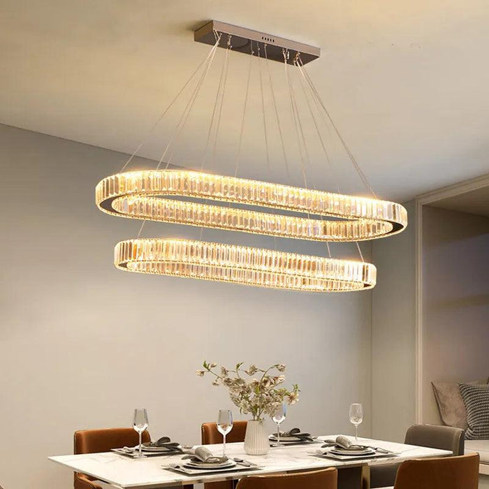 BAMDECOR C3329 Modern Linear Crystal Chandeliers Lighting Fixtures Contemporary Round Chandelier Lighting Fixtures Crystal Pendant Ceiling Lights(Gold - Oval 80+60cm) - Amazingooh Wholesale