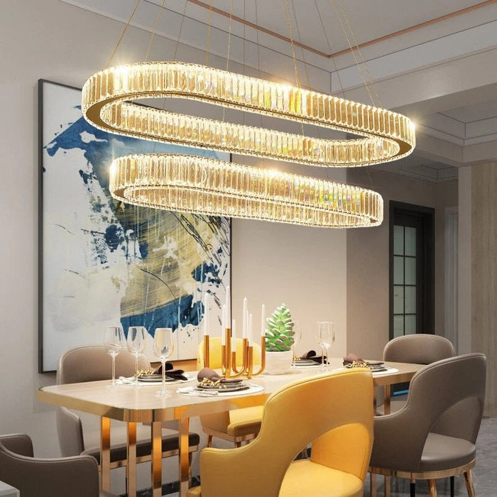 BAMDECOR C3329 Modern Linear Crystal Chandeliers Lighting Fixtures Contemporary Round Chandelier Lighting Fixtures Crystal Pendant Ceiling Lights(Gold - Oval 80+60cm) - Amazingooh Wholesale