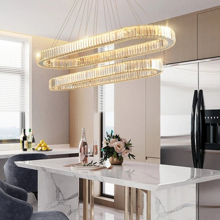 BAMDECOR C3329 Modern Linear Crystal Chandeliers Lighting Fixtures Contemporary Round Chandelier Lighting Fixtures Crystal Pendant Ceiling Lights(Gold - Oval 80+60cm) - Amazingooh Wholesale