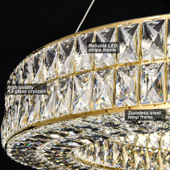 BAMDECOR C3332/1 Round Luxury Crystal Chandelier Modern LED Crystal Chandelier LED Ring Pendant Light Stainless Steel Ceiling Lamp Hanging Lights,for Dining Living Room (Gold) - Amazingooh Wholesale