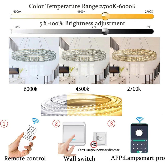 BAMDECOR C3332/1 Round Luxury Crystal Chandelier Modern LED Crystal Chandelier LED Ring Pendant Light Stainless Steel Ceiling Lamp Hanging Lights,for Dining Living Room (Gold) - Amazingooh Wholesale