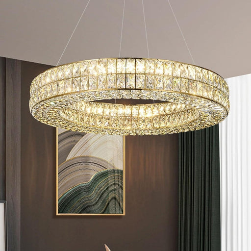 BAMDECOR C3332/1 Round Luxury Crystal Chandelier Modern LED Crystal Chandelier LED Ring Pendant Light Stainless Steel Ceiling Lamp Hanging Lights,for Dining Living Room (Gold) - Amazingooh Wholesale