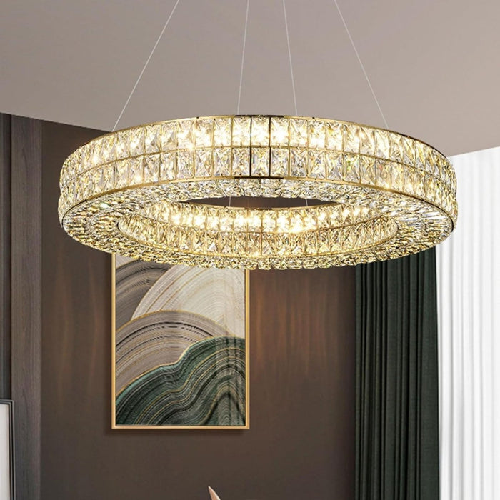 BAMDECOR C3332/1 Round Luxury Crystal Chandelier Modern LED Crystal Chandelier LED Ring Pendant Light Stainless Steel Ceiling Lamp Hanging Lights,for Dining Living Room (Gold) - Amazingooh Wholesale