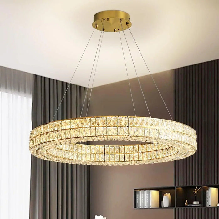 BAMDECOR C3332/1 Round Luxury Crystal Chandelier Modern LED Crystal Chandelier LED Ring Pendant Light Stainless Steel Ceiling Lamp Hanging Lights,for Dining Living Room (Gold) - Amazingooh Wholesale