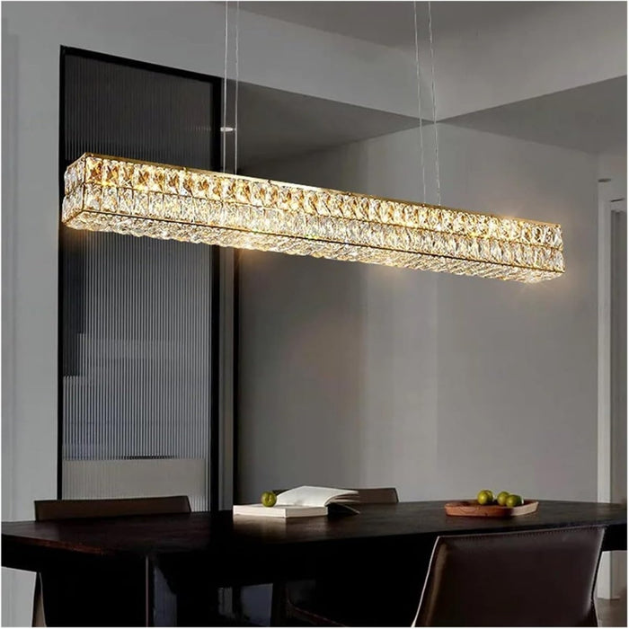 BAMDECOR C3332/L Linear Luxury Crystal Chandelier Modern LED Crystal Chandelier LED Ring Pendant Light Stainless Steel Ceiling Lamp Hanging Lights,for Dining Living Room (Gold) - Amazingooh Wholesale
