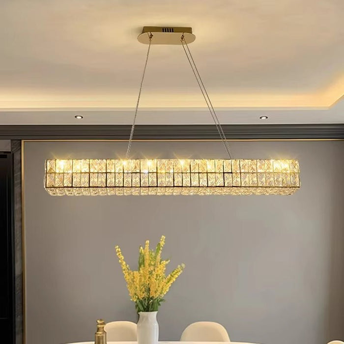 BAMDECOR C3332/L Linear Luxury Crystal Chandelier Modern LED Crystal Chandelier LED Ring Pendant Light Stainless Steel Ceiling Lamp Hanging Lights,for Dining Living Room (Gold) - Amazingooh Wholesale