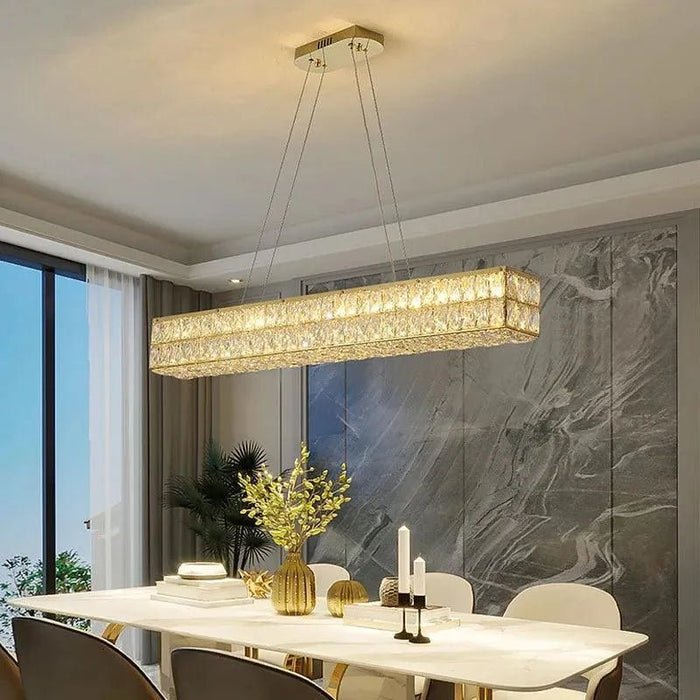 BAMDECOR C3332/L Linear Luxury Crystal Chandelier Modern LED Crystal Chandelier LED Ring Pendant Light Stainless Steel Ceiling Lamp Hanging Lights,for Dining Living Room (Gold) - Amazingooh Wholesale