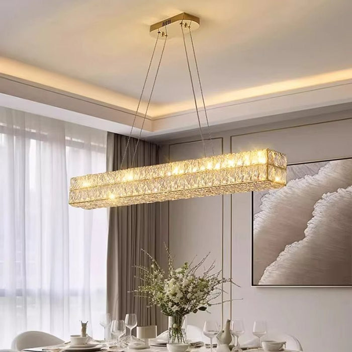 BAMDECOR C3332/L Linear Luxury Crystal Chandelier Modern LED Crystal Chandelier LED Ring Pendant Light Stainless Steel Ceiling Lamp Hanging Lights,for Dining Living Room (Gold) - Amazingooh Wholesale