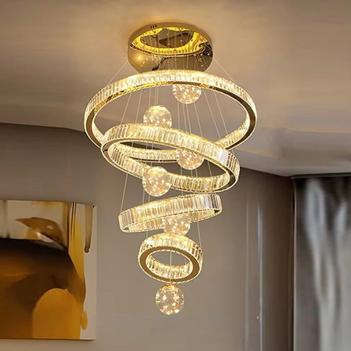 BAMDECOR C3335 Large Swirl Modern Crystal Ring Chandeliers Contemporary Round Chandelier Crystal Pendant Light(Gold - Four Rings) (Copy) - Amazingooh Wholesale