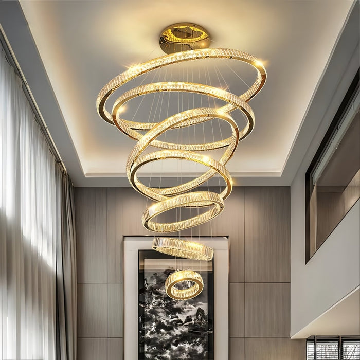 BAMDECOR C3335 Large Swirl Modern Crystal Ring Chandeliers Contemporary Round Chandelier Crystal Pendant Light(Gold - Seven Rings) - Amazingooh Wholesale