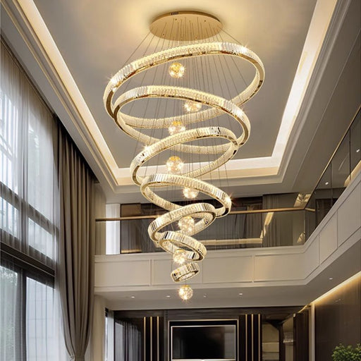 BAMDECOR C3335 Large Swirl Modern Crystal Ring Chandeliers Contemporary Round Chandelier Crystal Pendant Light(Gold - Seven Rings) - Amazingooh Wholesale