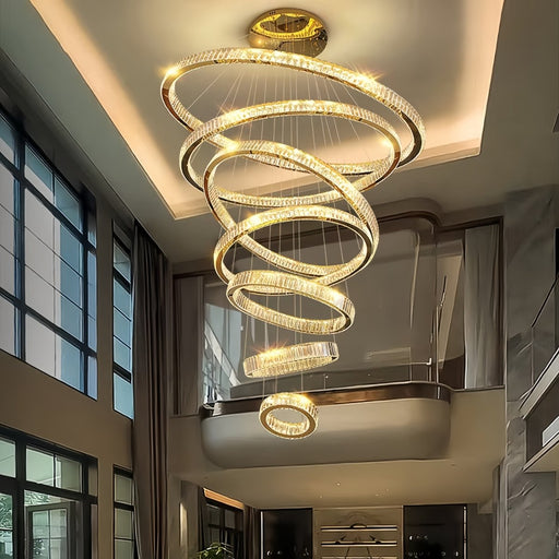 BAMDECOR C3335 Large Swirl Modern Crystal Ring Chandeliers Contemporary Round Chandelier Crystal Pendant Light(Gold - Seven Rings) - Amazingooh Wholesale