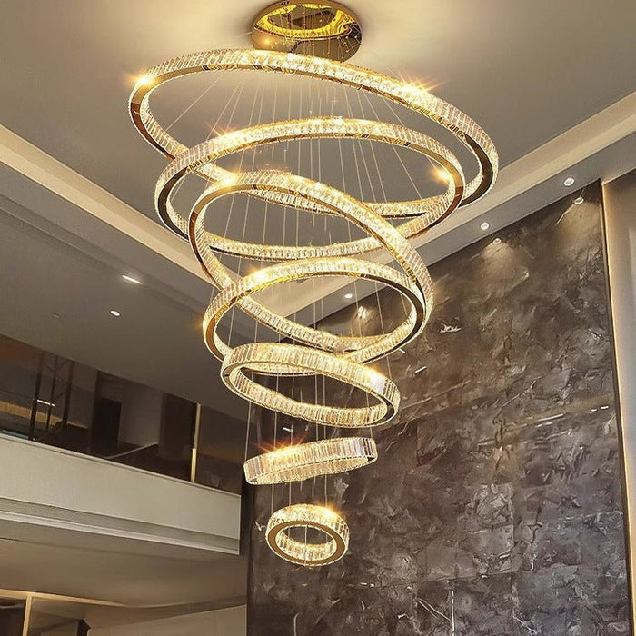 BAMDECOR C3335 Large Swirl Modern Crystal Ring Chandeliers Contemporary Round Chandelier Crystal Pendant Light(Gold - Seven Rings) - Amazingooh Wholesale