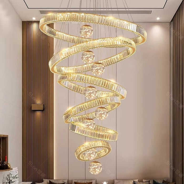 BAMDECOR C3335 Large Swirl Modern Crystal Ring Chandeliers Contemporary Round Chandelier Crystal Pendant Light(Gold - Six Rings) - Amazingooh Wholesale