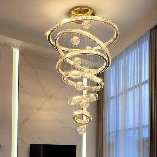BAMDECOR C3335 Large Swirl Modern Crystal Ring Chandeliers Contemporary Round Chandelier Crystal Pendant Light(Gold - Six Rings) - Amazingooh Wholesale
