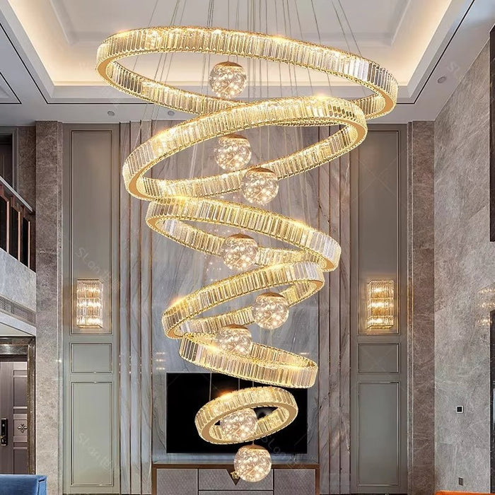 BAMDECOR C3335 Large Swirl Modern Crystal Ring Chandeliers Contemporary Round Chandelier Crystal Pendant Light(Gold - Six Rings) - Amazingooh Wholesale