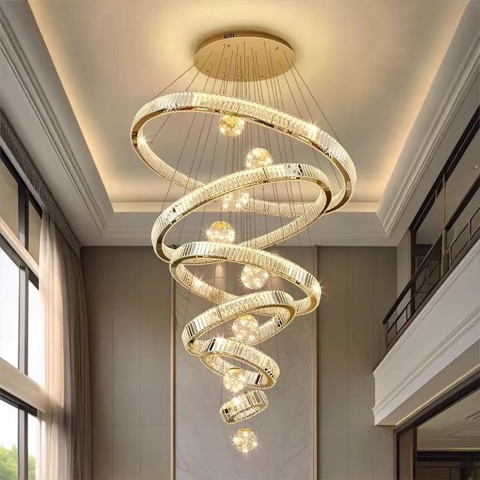 BAMDECOR C3335 Large Swirl Modern Crystal Ring Chandeliers Contemporary Round Chandelier Crystal Pendant Light(Gold - Six Rings) - Amazingooh Wholesale