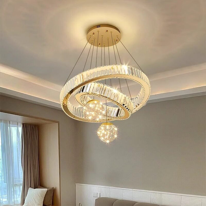 BAMDECOR C3335 Large Swirl Modern Crystal Ring Chandeliers Contemporary Round Chandelier Crystal Pendant Light(Gold - Two Rings) - Amazingooh Wholesale