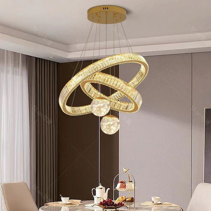 BAMDECOR C3335 Large Swirl Modern Crystal Ring Chandeliers Contemporary Round Chandelier Crystal Pendant Light(Gold - Two Rings) - Amazingooh Wholesale
