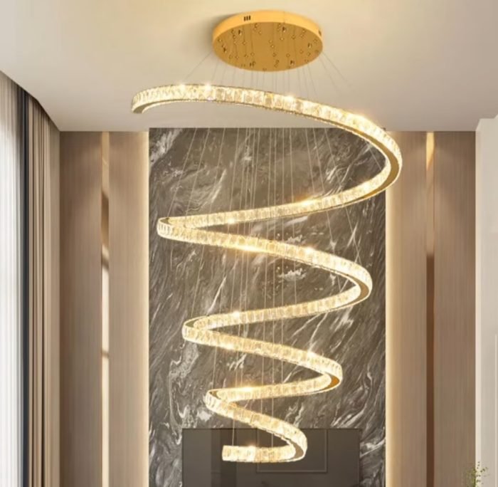 BAMDECOR C3336 Helix Spiral Crystal Staircase Chandelier Lighting Fixtures Pendant Ceiling Lights Stairwells(Gold - 100cm) - Amazingooh Wholesale