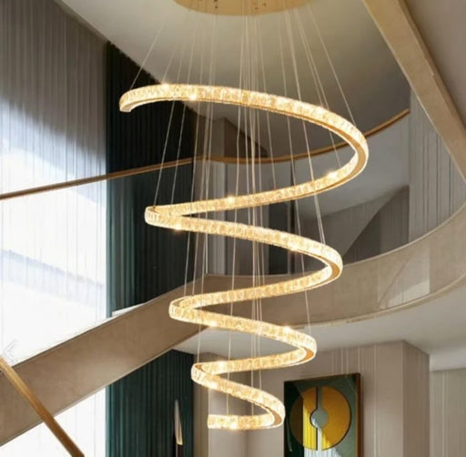 BAMDECOR C3336 Helix Spiral Crystal Staircase Chandelier Lighting Fixtures Pendant Ceiling Lights Stairwells(Gold - 100cm) - Amazingooh Wholesale