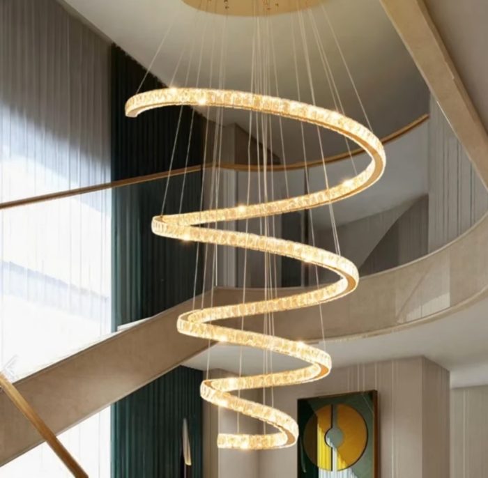 BAMDECOR C3336 Helix Spiral Crystal Staircase Chandelier Lighting Fixtures Pendant Ceiling Lights Stairwells(Gold - 100cm) - Amazingooh Wholesale