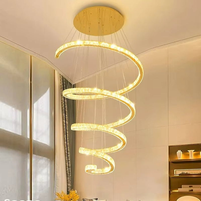 BAMDECOR C3336 Helix Spiral Crystal Staircase Chandelier Lighting Fixtures Pendant Ceiling Lights Stairwells(Gold - 100cm) - Amazingooh Wholesale