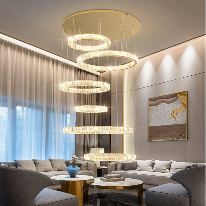 BAMDECOR C3341 Series Pharaoh RING Modern K9 Luxury Crystal LED Chandelier (Gold - 5/6/7 and 8 Rings) - Amazingooh Wholesale