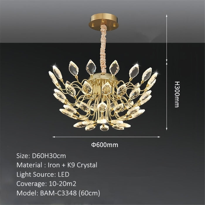 BAMDECOR C3348 Modern Luxury Crystal - leaf Chandelier LED Fashion Creativity Pendant Ceiling Lights(60cm - Gold) - Amazingooh Wholesale