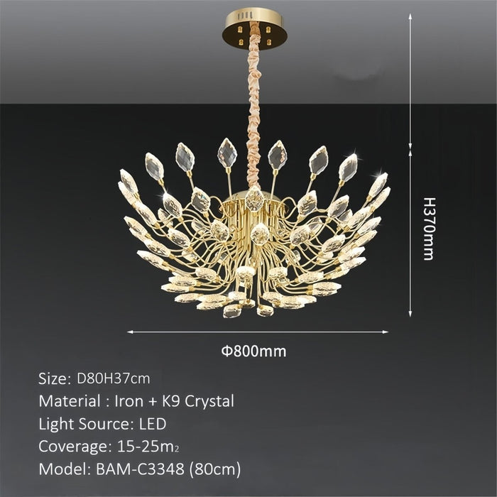 BAMDECOR C3348 Modern Luxury Crystal - leaf Chandelier LED Fashion Creativity Pendant Ceiling Lights(80cm - Gold) - Amazingooh Wholesale