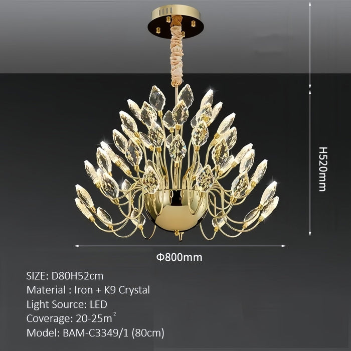 BAMDECOR C3349/1 Modern Luxury Crystal - leaf Chandelier LED Fashion Creativity Pendant Ceiling Lights(80cm - Gold) - Amazingooh Wholesale
