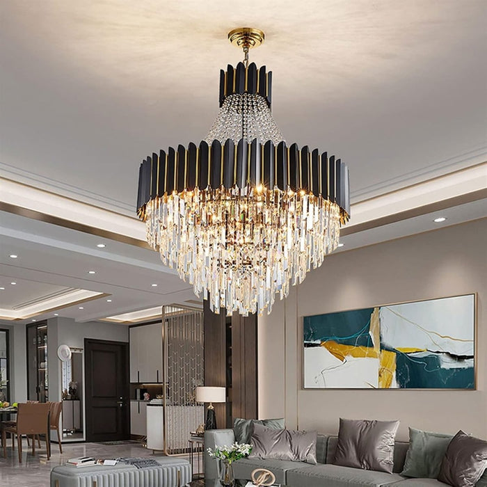 BAMDECOR C3355 Modern Crystal Chandelier Farmhouse Crystal Light Fixtures Hanging Ceiling Pendant Light (Black-60cm) - Amazingooh Wholesale