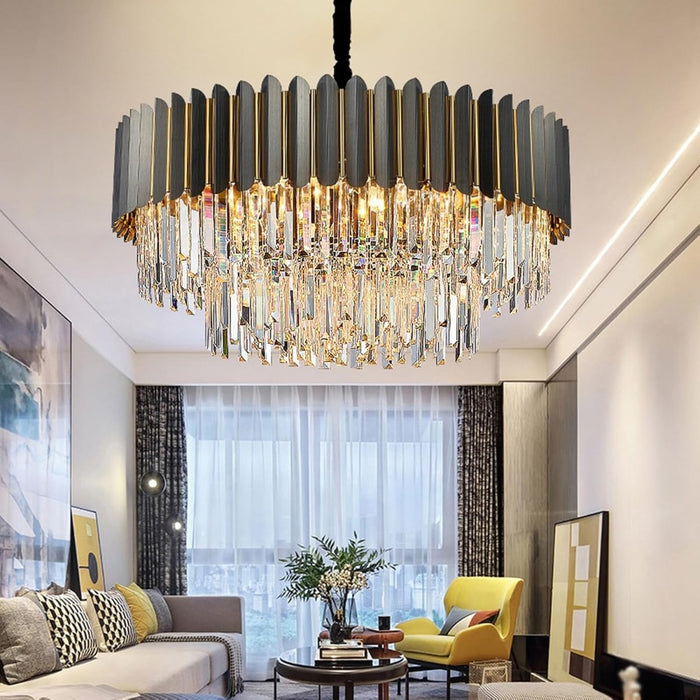 BAMDECOR C3355 Modern Crystal Chandelier Farmhouse Crystal Light Fixtures Hanging Ceiling Pendant Light (Black-60cm) - Amazingooh Wholesale