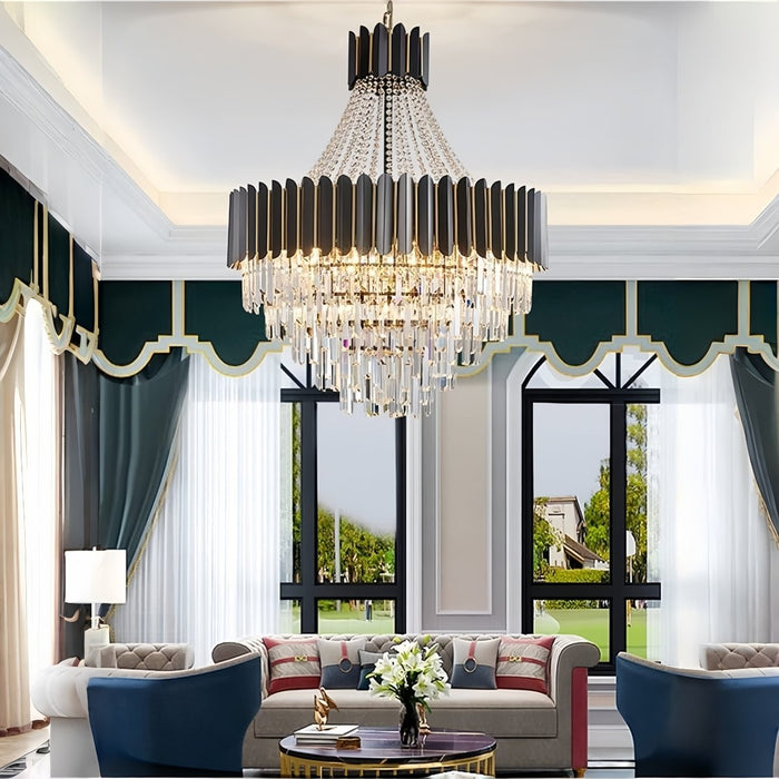BAMDECOR C3355 Modern Crystal Chandelier Farmhouse Crystal Light Fixtures Hanging Ceiling Pendant Light (Black-60cm) - Amazingooh Wholesale