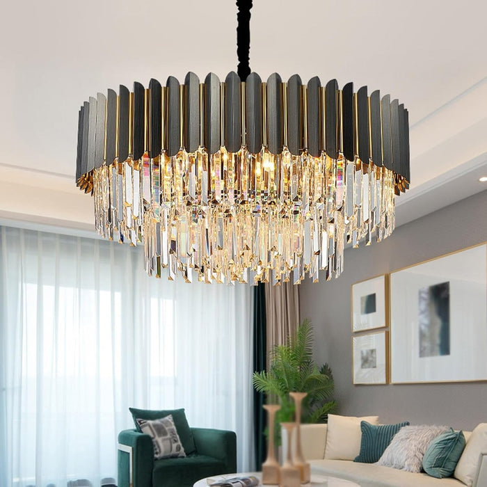 BAMDECOR C3355 Modern Crystal Chandelier Farmhouse Crystal Light Fixtures Hanging Ceiling Pendant Light (Black-60cm) - Amazingooh Wholesale