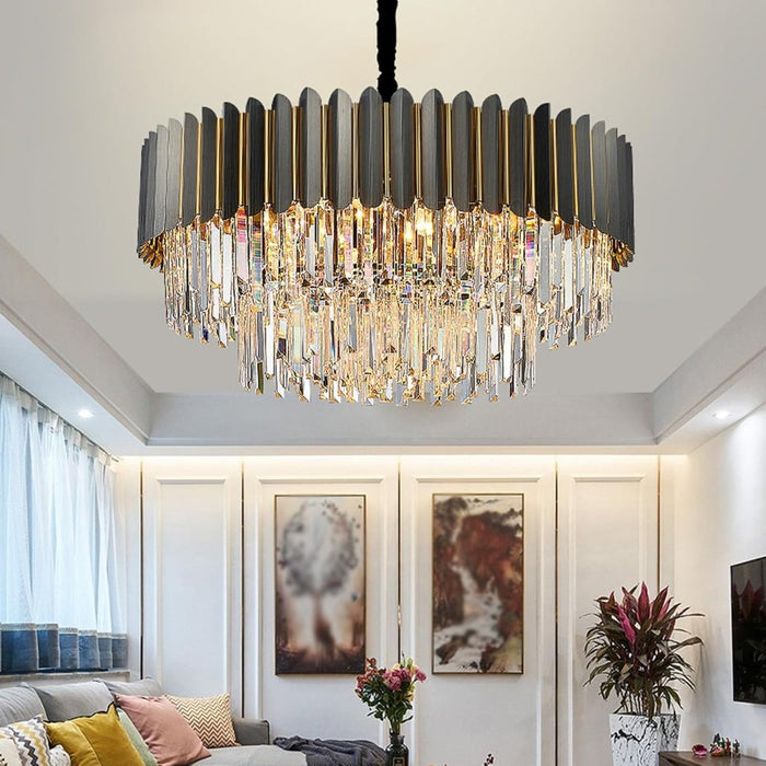 BAMDECOR C3355 Modern Crystal Chandelier Farmhouse Crystal Light Fixtures Hanging Ceiling Pendant Light (Black-60cm) - Amazingooh Wholesale