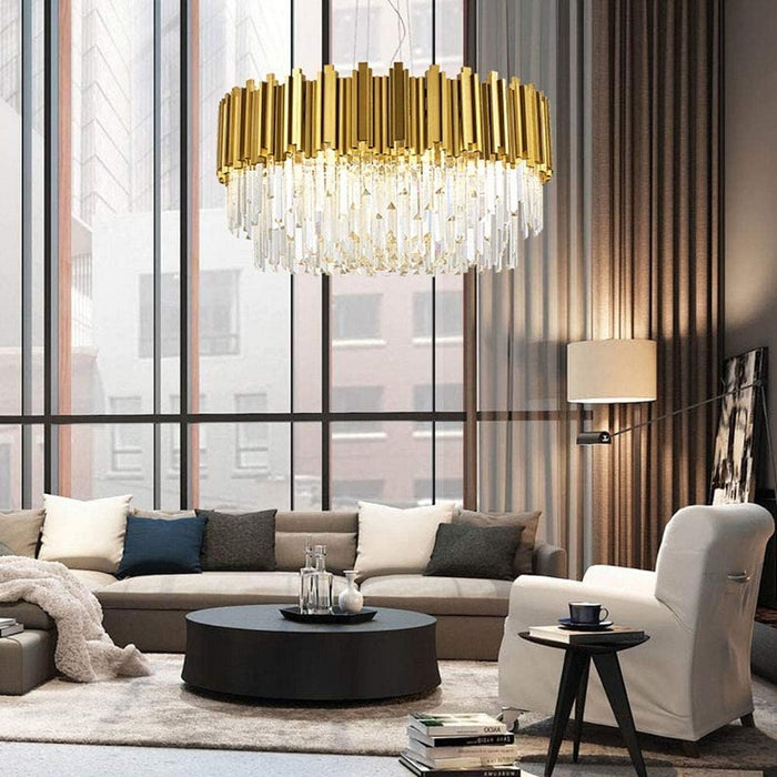 BAMDECOR C3356/1 Grande Single Layer Round Crystal Chandelier (Gold - 55cm) - Amazingooh Wholesale