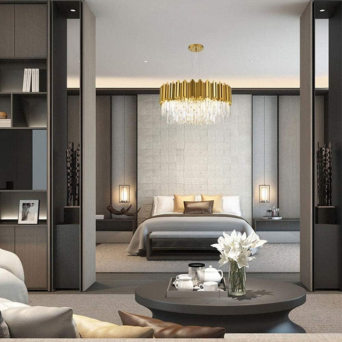 BAMDECOR C3356/1 Grande Single Layer Round Crystal Chandelier (Gold - 55cm) - Amazingooh Wholesale