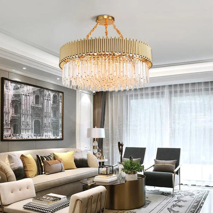 BAMDECOR C3356/1 Grande Single Layer Round Crystal Chandelier (Gold - 55cm) - Amazingooh Wholesale