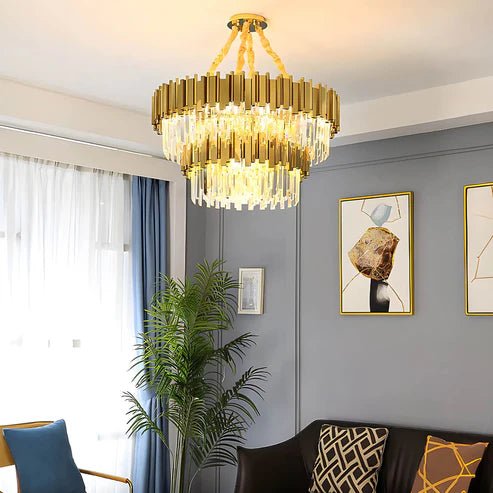 BAMDECOR C3356/2 Grande Two Layer Round Crystal Chandelier (Gold - 75cm) - Amazingooh Wholesale
