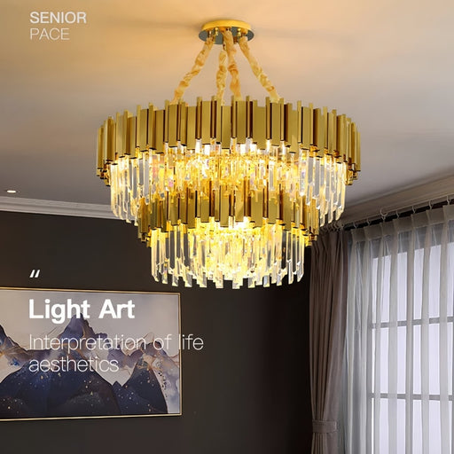 BAMDECOR C3356/2 Grande Two Layer Round Crystal Chandelier (Gold - 75cm) - Amazingooh Wholesale