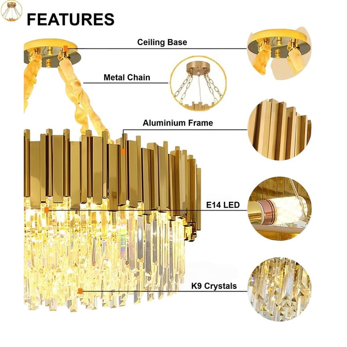 BAMDECOR C3356/2 Grande Two Layer Round Crystal Chandelier (Gold - 75cm) - Amazingooh Wholesale